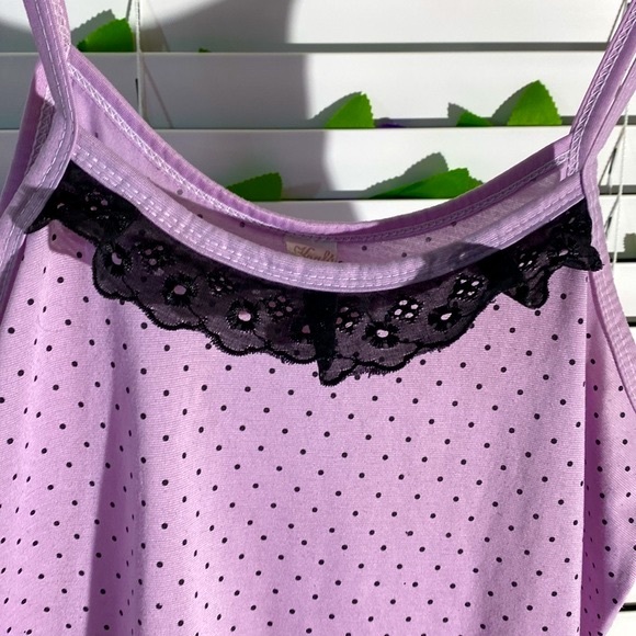 KAFA Confections lavender cami with black ruffle neck and black pin dots - Picture 1 of 6